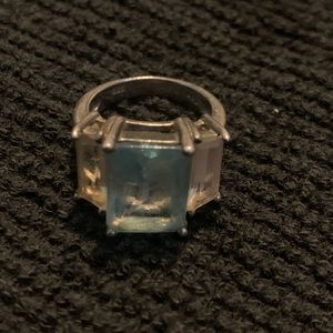 Sterling silver ring blue and clear crystals